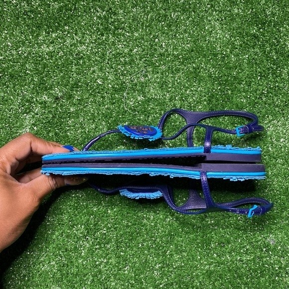 Tory Burch Miller Fringe Navy Sea Blue Thongs Sandals sz 6 - Picture 5 of 9